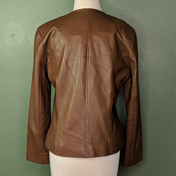 Bernardo Leather Classic Round Neck Carmel Jacket - Picture 5 of 8